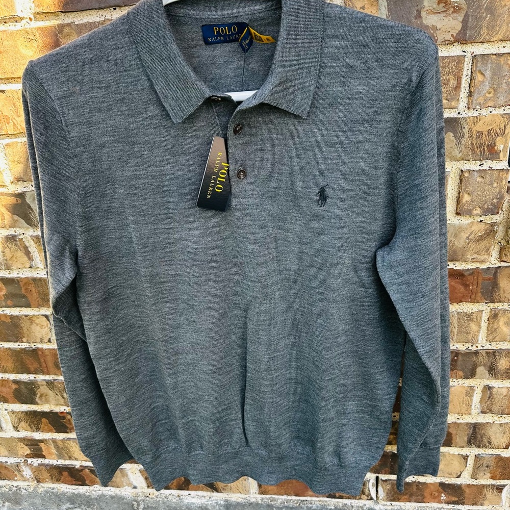 NWT Gray Men’s Classic Long Sleeve Polo Ralph Lauren, Large